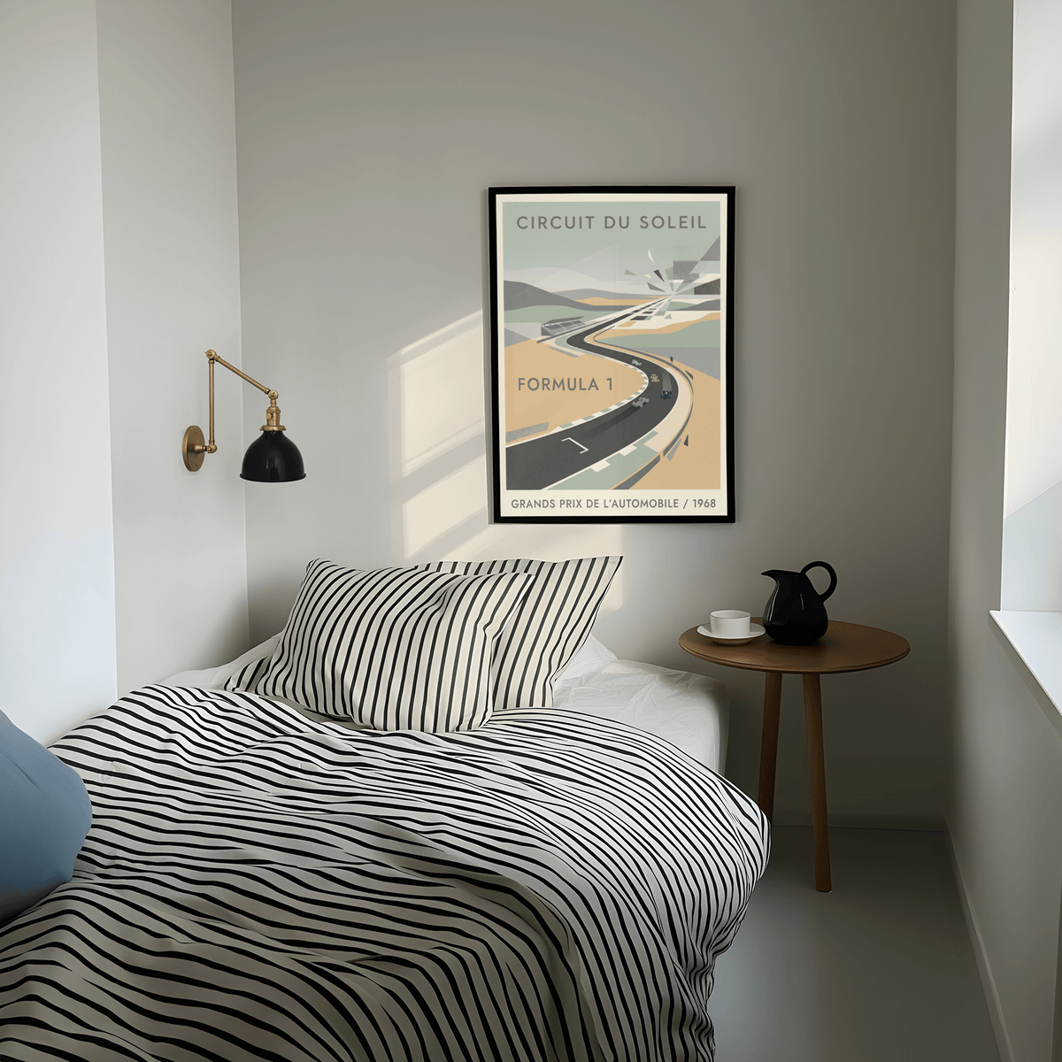 Vintage Formula 1 circuit print poster featuring winding roadway and layered hills