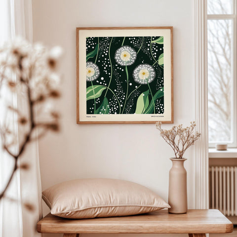 Elegant nature-inspired poster with delicate dandelion details.