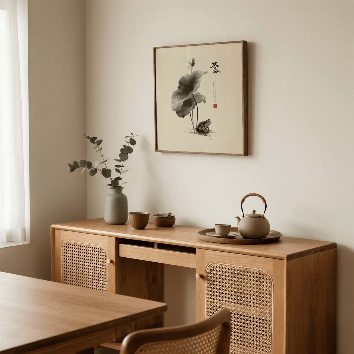 Japanese Frog Art wall art in gray and white for bedroom decor