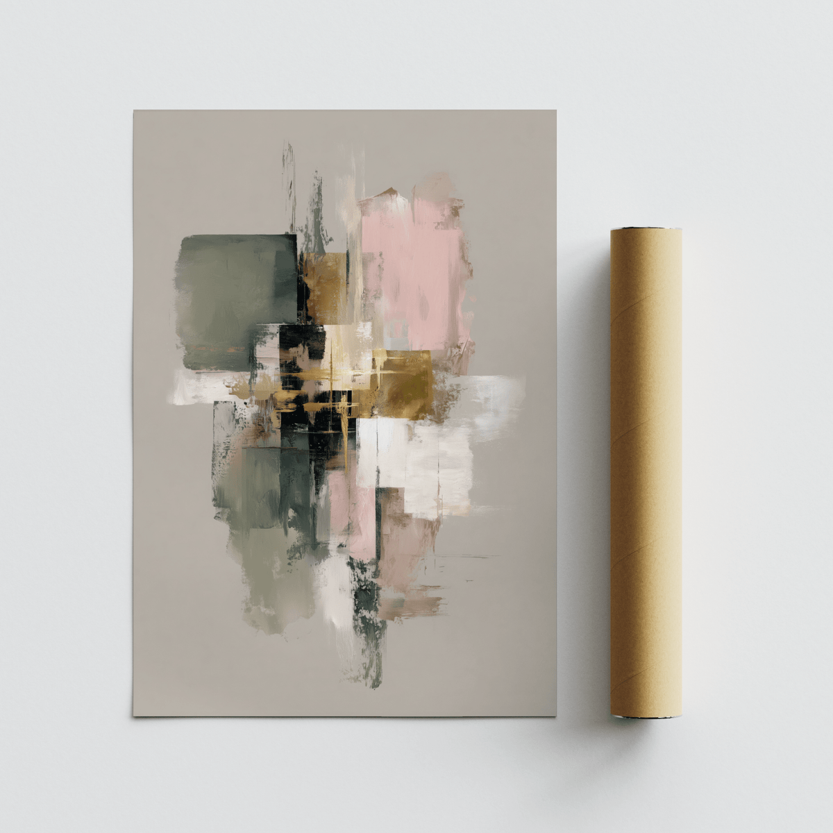 Modern Pink and Green Wall Art art print in green, pink, gold for office decor