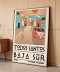 Baja Sur Art Print front view with bold typography and desert coastal backdrop