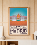 Graphic Palacio Real Madrid print poster showing centered palace facade, arched doors, and sky block above