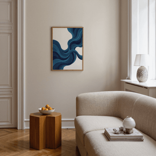 Blue Line Wall Art print with blue and beige, ideal for office