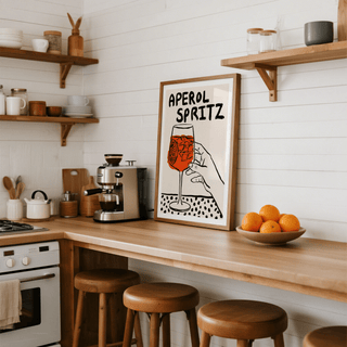 Modern Aperol Spritz Print in orange, black, and white for living room decor