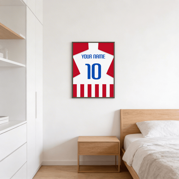 Graphic football shirt poster showing bold 10 numeral and custom name area