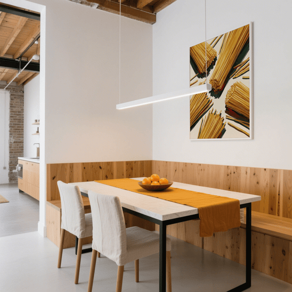 Contemporary art print Spaghetti Wall Art in yellow and beige for kitchen