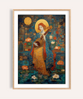 Saraswati Veena Print poster featuring musician, halo, and mosaics