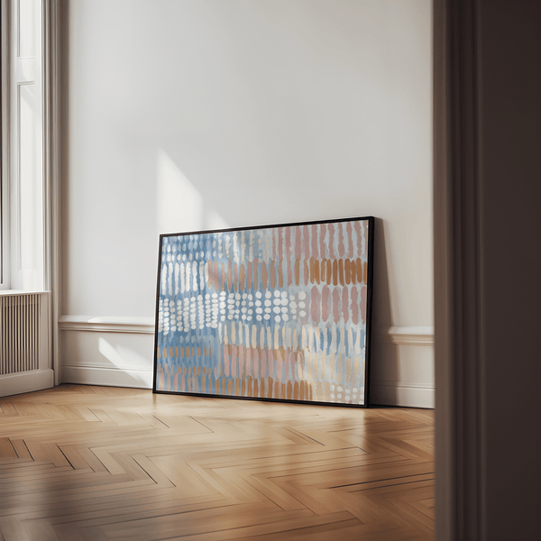 Contemporary Abstract Print with Blue Pink Beige, bedroom modern poster