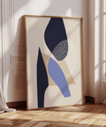 Abstract Art Poster with White pattern, Blue shapes, for office wall art