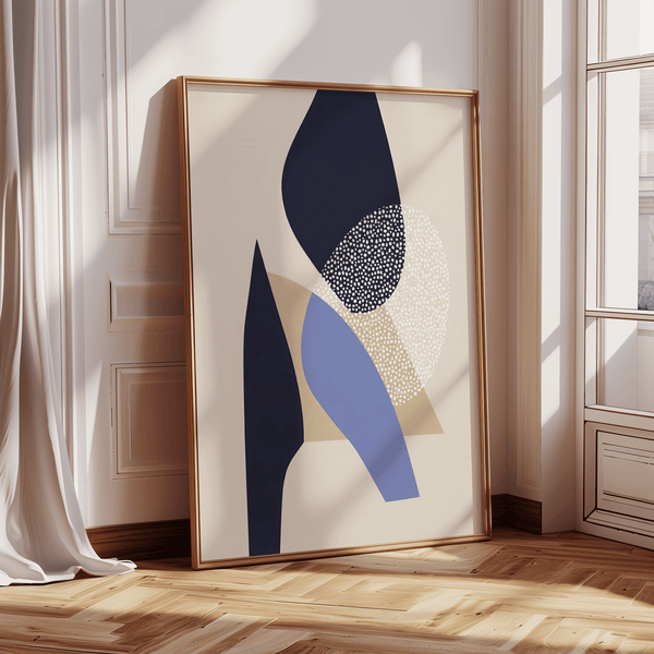 Abstract Art Poster with White pattern, Blue shapes, for office wall art