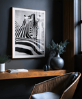 Zebra Black White Wall Art close-up photograph of zebra head and stripes