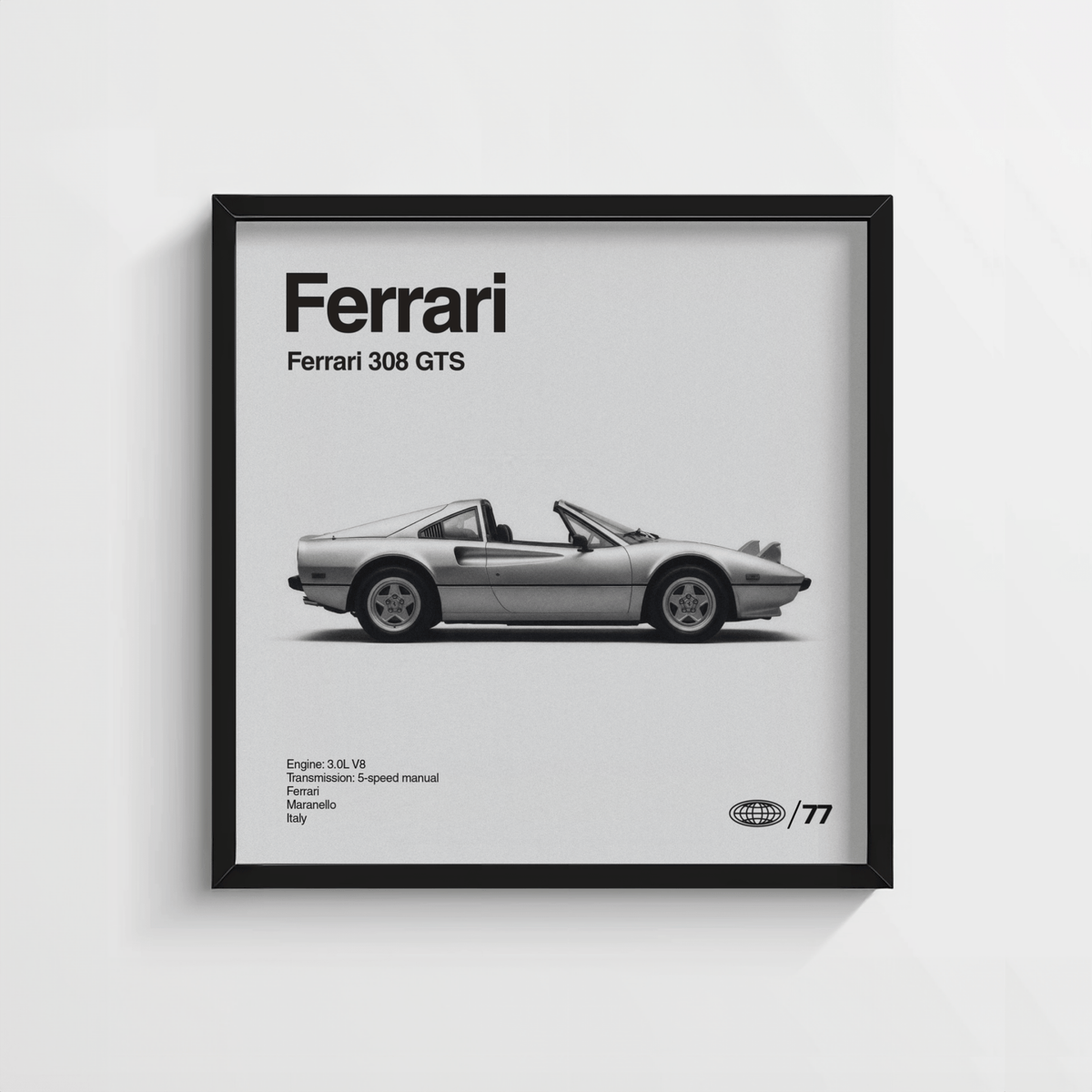Ferrari 308 GTS Poster art print in Black for contemporary den