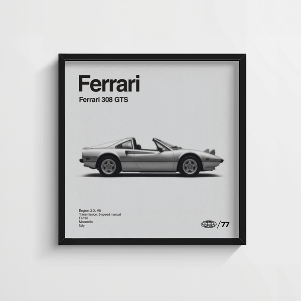 Ferrari 308 GTS Poster art print in Black for contemporary den