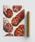 Italian Salami Print with white hues, suited for kitchen decor