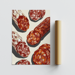 Italian Salami Print with white hues, suited for kitchen decor