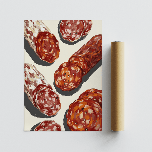 Italian Salami Print with white hues, suited for kitchen decor