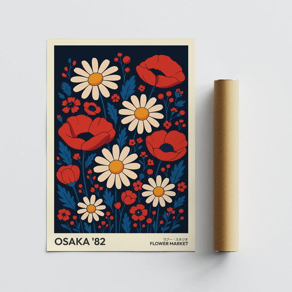 Contemporary flowers art poster with floral graphic design