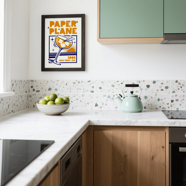 Paper Plane Cocktail Poster bright colors for home bar print