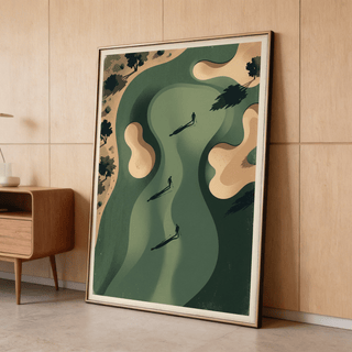 Golf Silhouette Wall Art showing curving fairway from top-down view