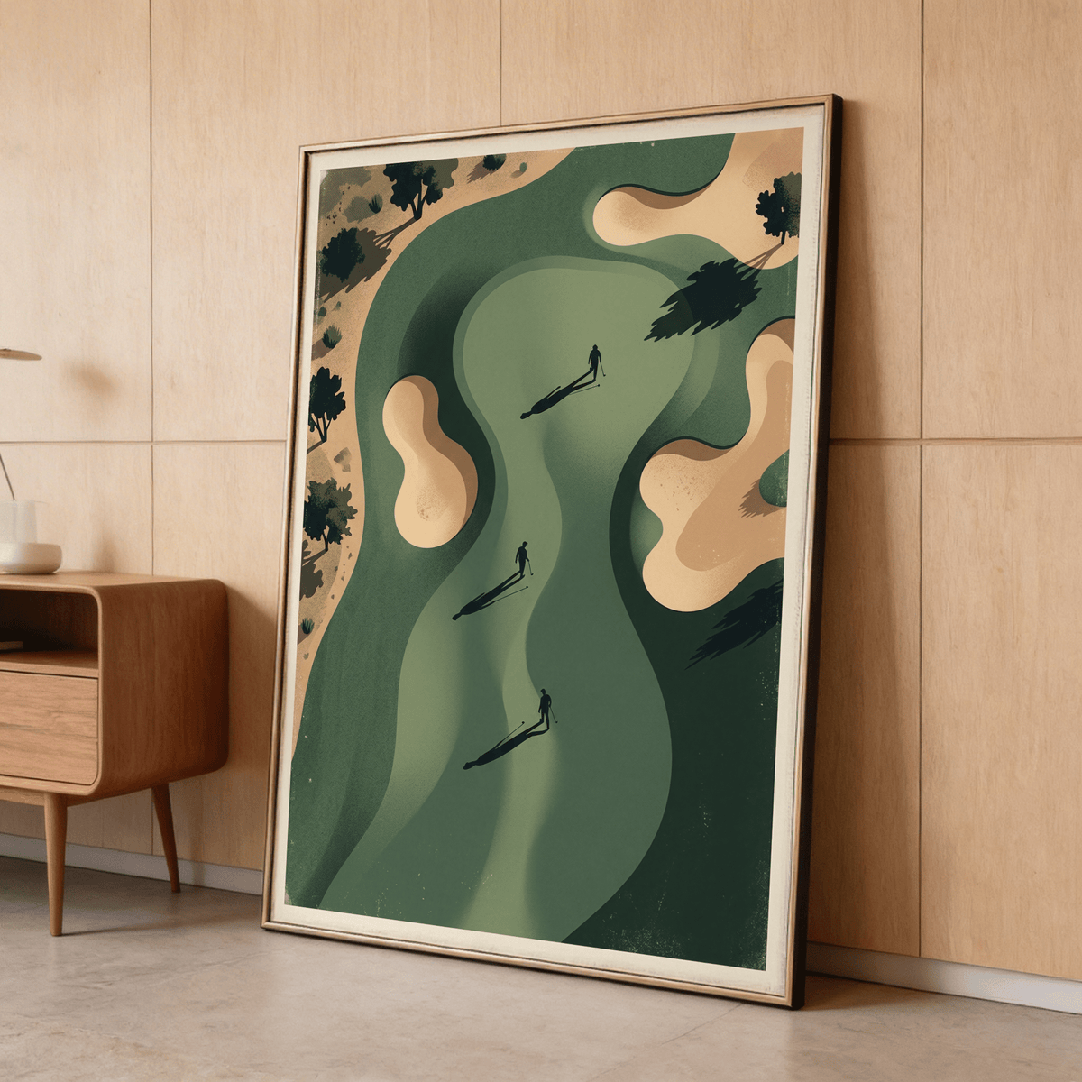 Golf Silhouette Wall Art showing curving fairway from top-down view