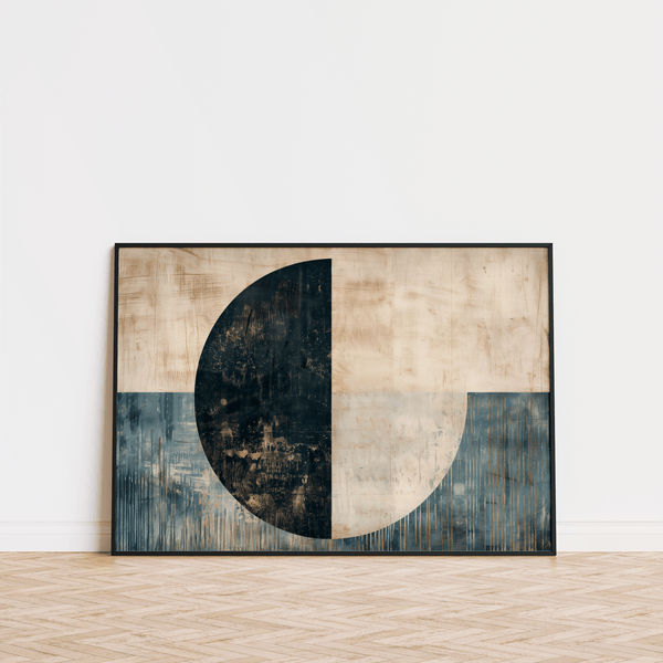 Modern Art Poster using Blue and Beige in abstract geometric style for hallway wall art