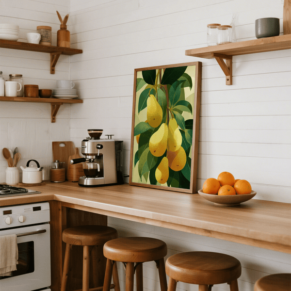 Pear Wall Art featuring botanical yellow pears for dining room poster