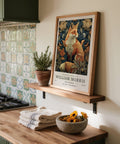 Red fox surrounded by heritage-inspired flora – William Morris Fox Print.