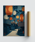 Asian Festival Art Print featuring large lanterns and a receding street composition