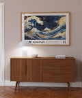 Ocean-themed Japanese wall art with vibrant gold highlights.