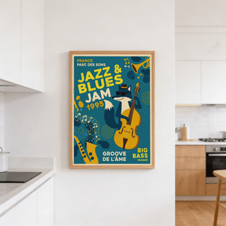 Layered geometric circles and scattered music notes graphic detail