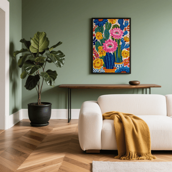 Colorful Botanical Wall Art showing pink blooms, great for nursery art print