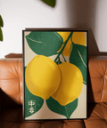 Citrus Fruit Print botanical poster green yellow for dining room