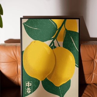 Citrus Fruit Print botanical poster green yellow for dining room