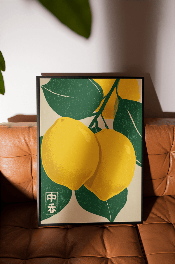 Citrus Fruit Print botanical poster green yellow for dining room