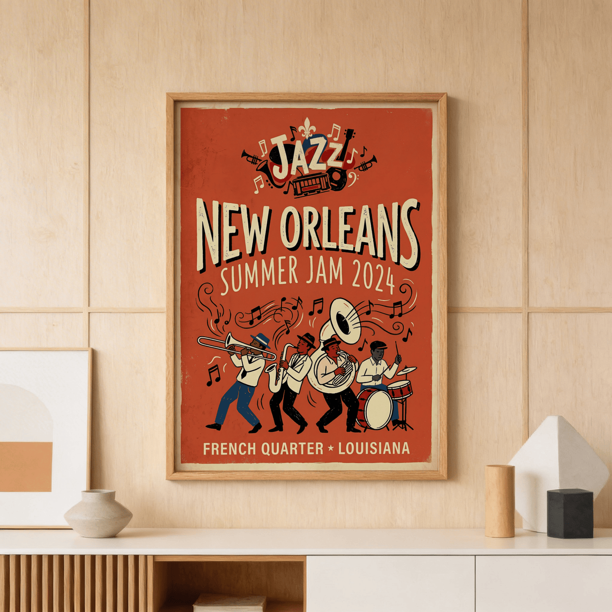 Vintage brass band poster with distressed texture and bold lettering