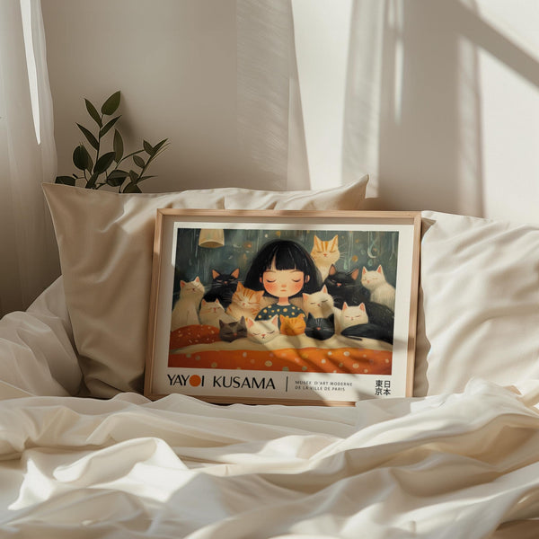 Cat art print blending artistic charm with soft, muted tones