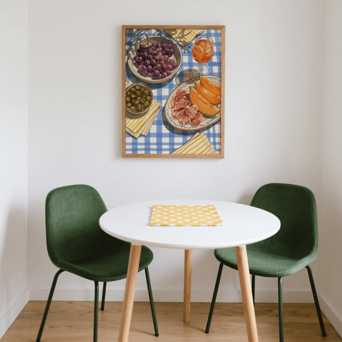 Picnic Decor Wall Art poster for kitchen, blue and multicolored design