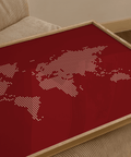 Contemporary World Map Wall Poster in red and beige for study