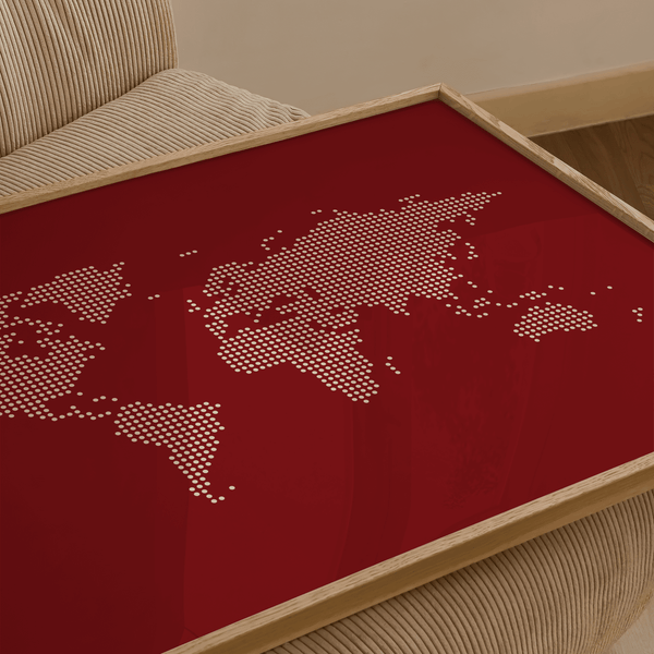 Contemporary World Map Wall Poster in red and beige for study