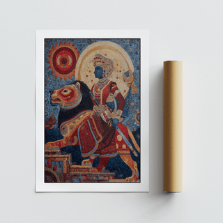 Side angle of mosaic scene focusing on halo glow and layered ornaments