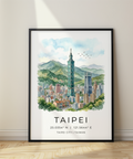 Taipei City Art Print with Taipei 101 landmark, mountain backdrop, and city scene