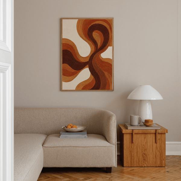 Organic Line Poster art print with flowing brown lines, modern decor