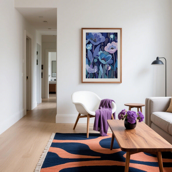 Abstract floral Purple Home Decor with a moody garden color palette.