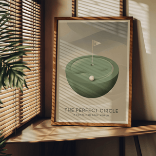 Golf Art Print with circular putting green, ball, and GOLF 18 flag