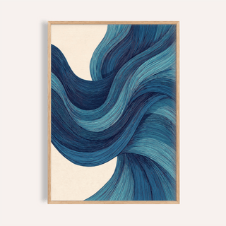 Abstract Wave Art print in Blue and Beige for living room wall art