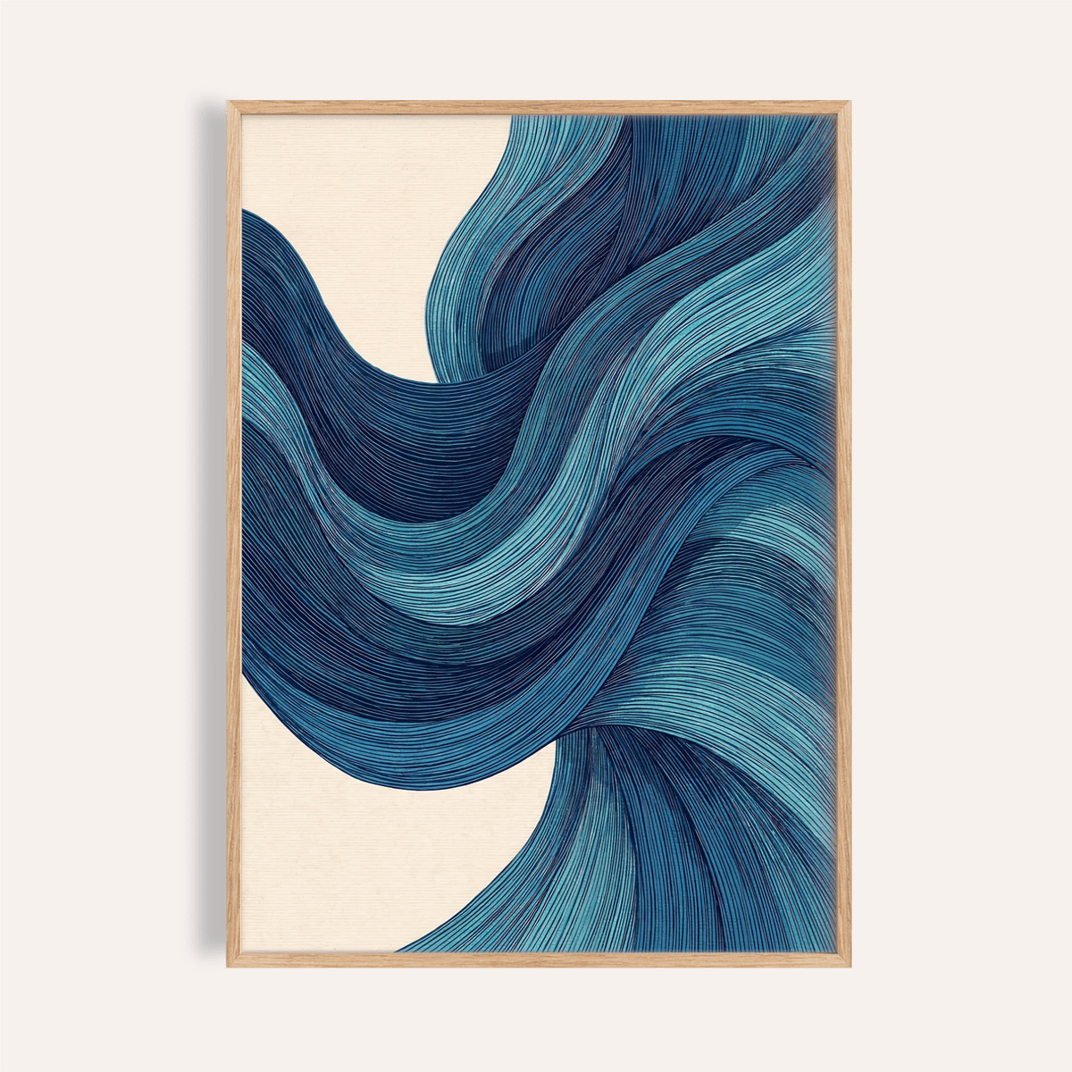 Abstract Wave Art print in Blue and Beige for living room wall art