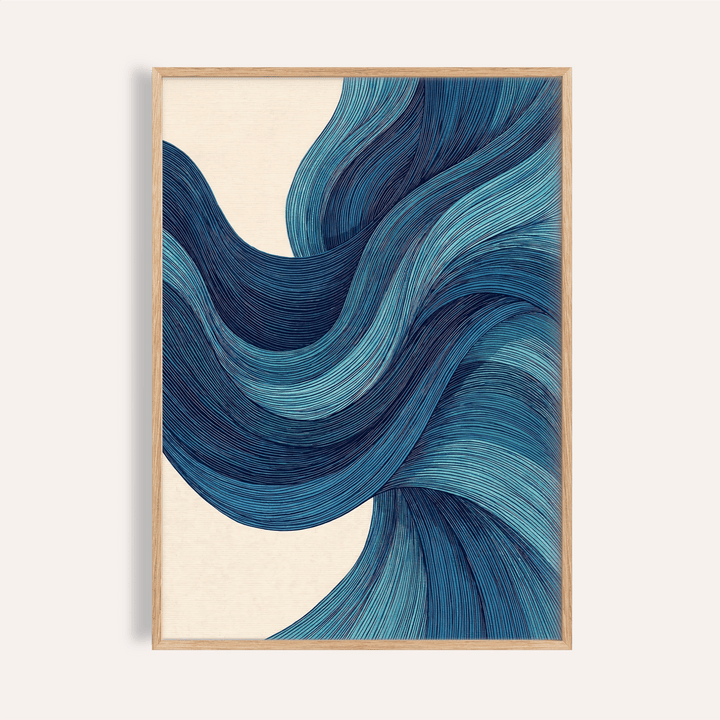 Abstract Wave Art print in Blue and Beige for living room wall art
