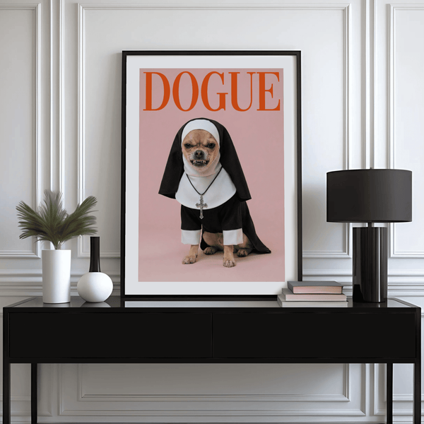 Chihuahua Nun Costume Art wall art for kid’s room, Pink Red Black White palette