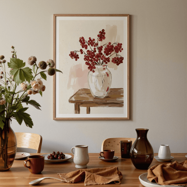 Red Berries Poster showcasing berry branches balanced by negative space