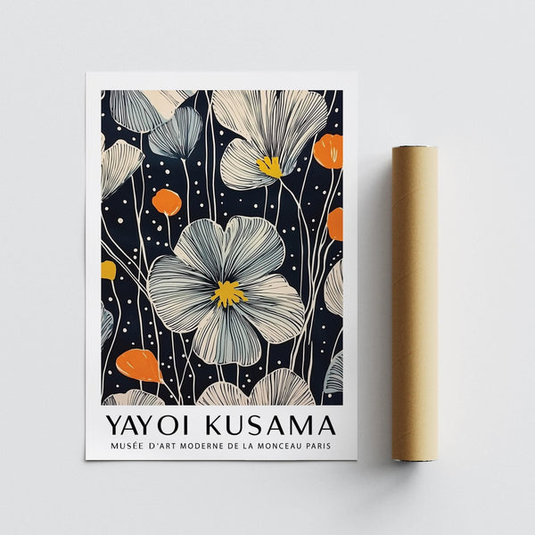 Clean-lined Large Flower Wall Art with soft cream flowers and long stems.